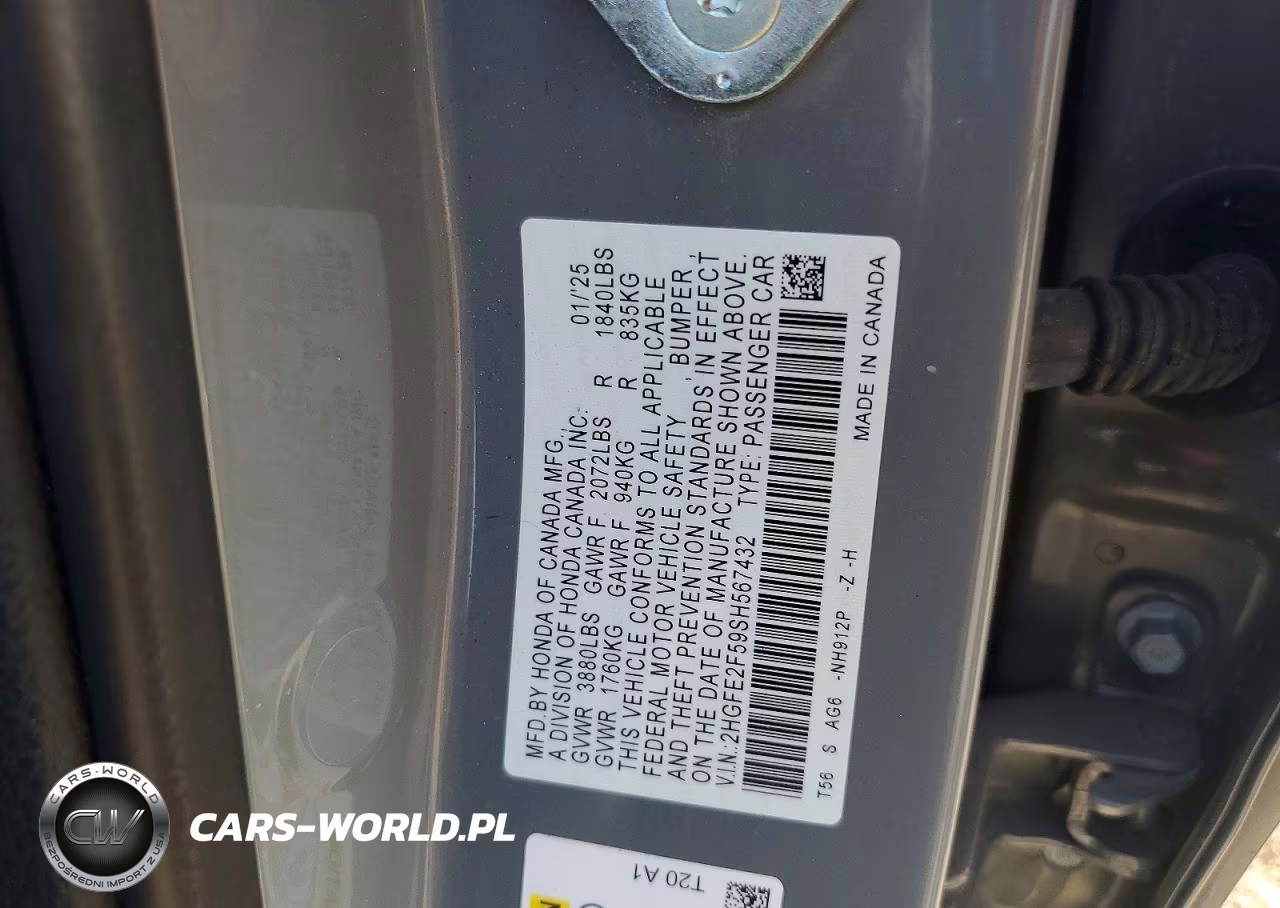 2025 Honda Civic Sport VIN:2HGFE2F59SH567432 - 12