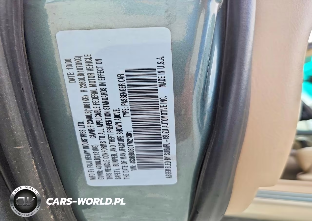 2001 Subaru Legacy Outback H6 3.0 Ll Bean VIN:4S3BH806017621381 - 12
