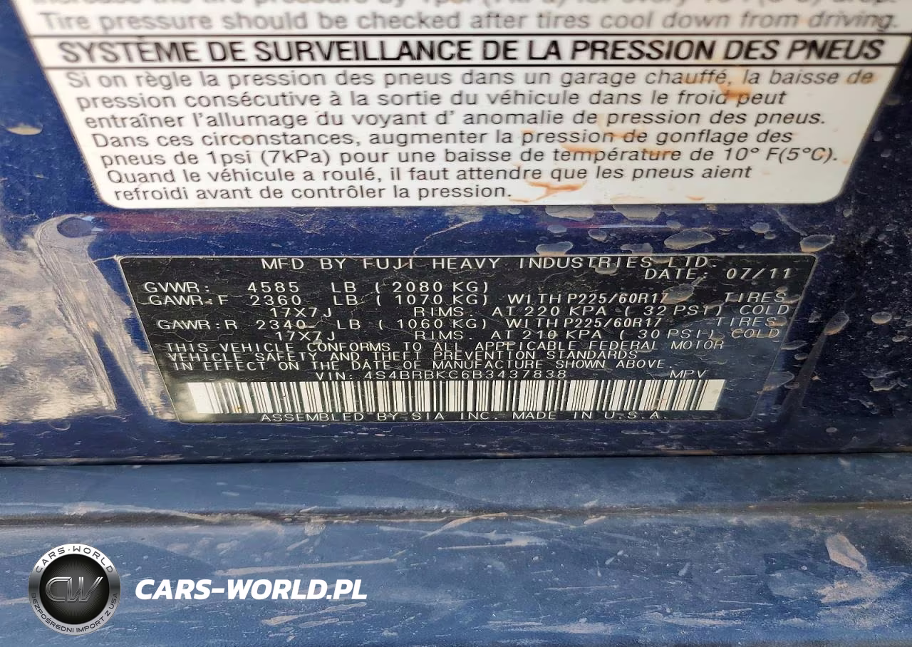 2011 Subaru Outback 2.5I Limited VIN:4S4BRBKC6B3437838 - 13