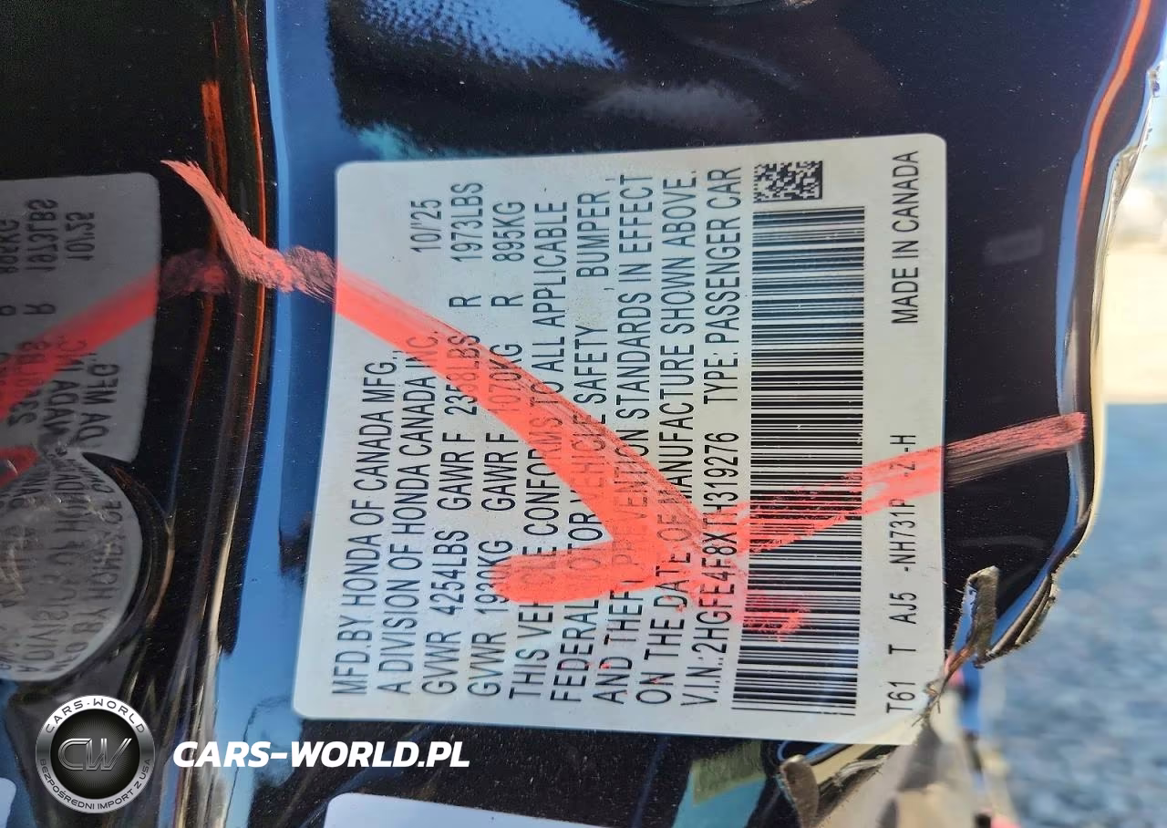 2026 Honda Civic Sport VIN:2HGFE4F8XTH319276 - 13