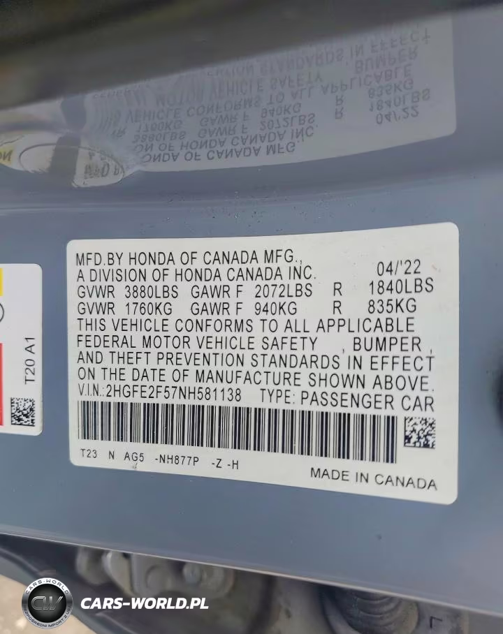 2022 Honda Civic Sport VIN:2HGFE2F57NH581138 - 12