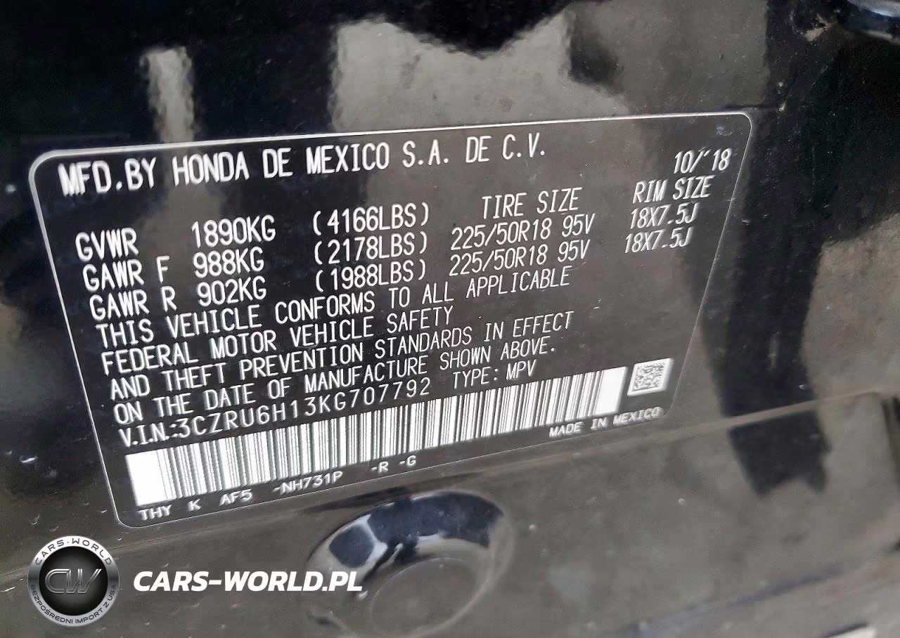 2019 Honda Hr-V Sport VIN:3CZRU6H13KG707792 - 13