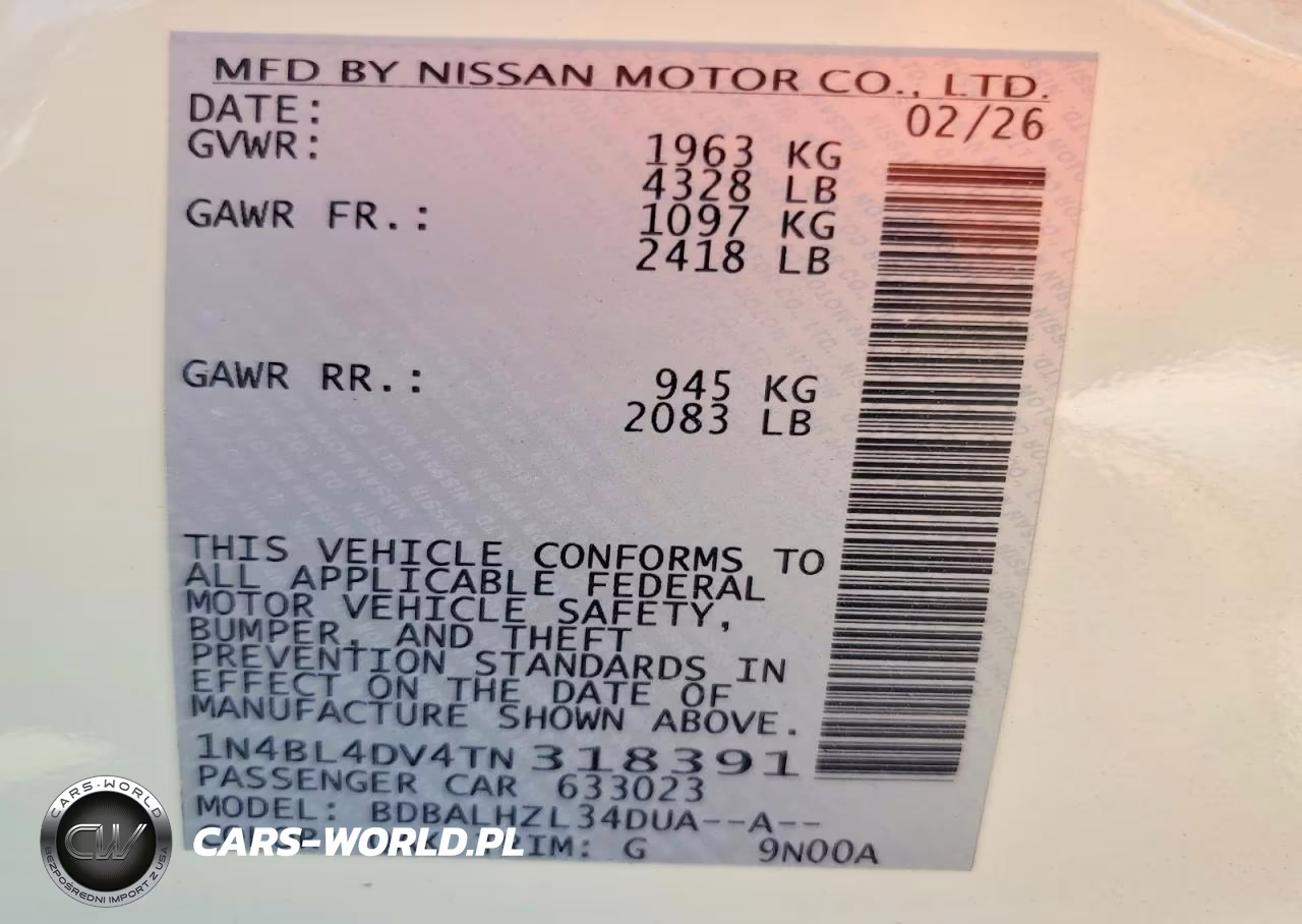 2026 Nissan Altima Sv VIN:1N4BL4DV4TN318391 - 13