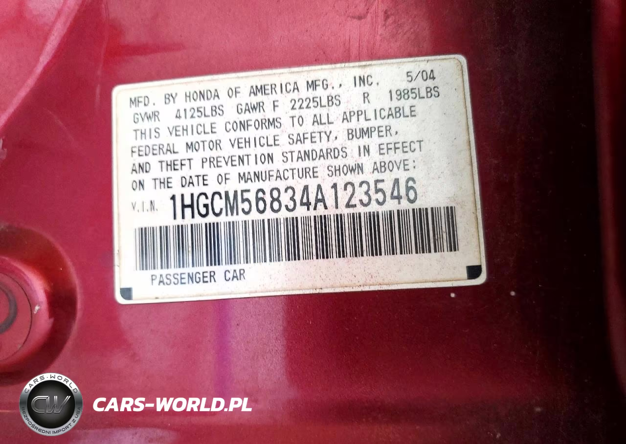 2004 Honda Accord Ex VIN:1HGCM56834A123546 - 12