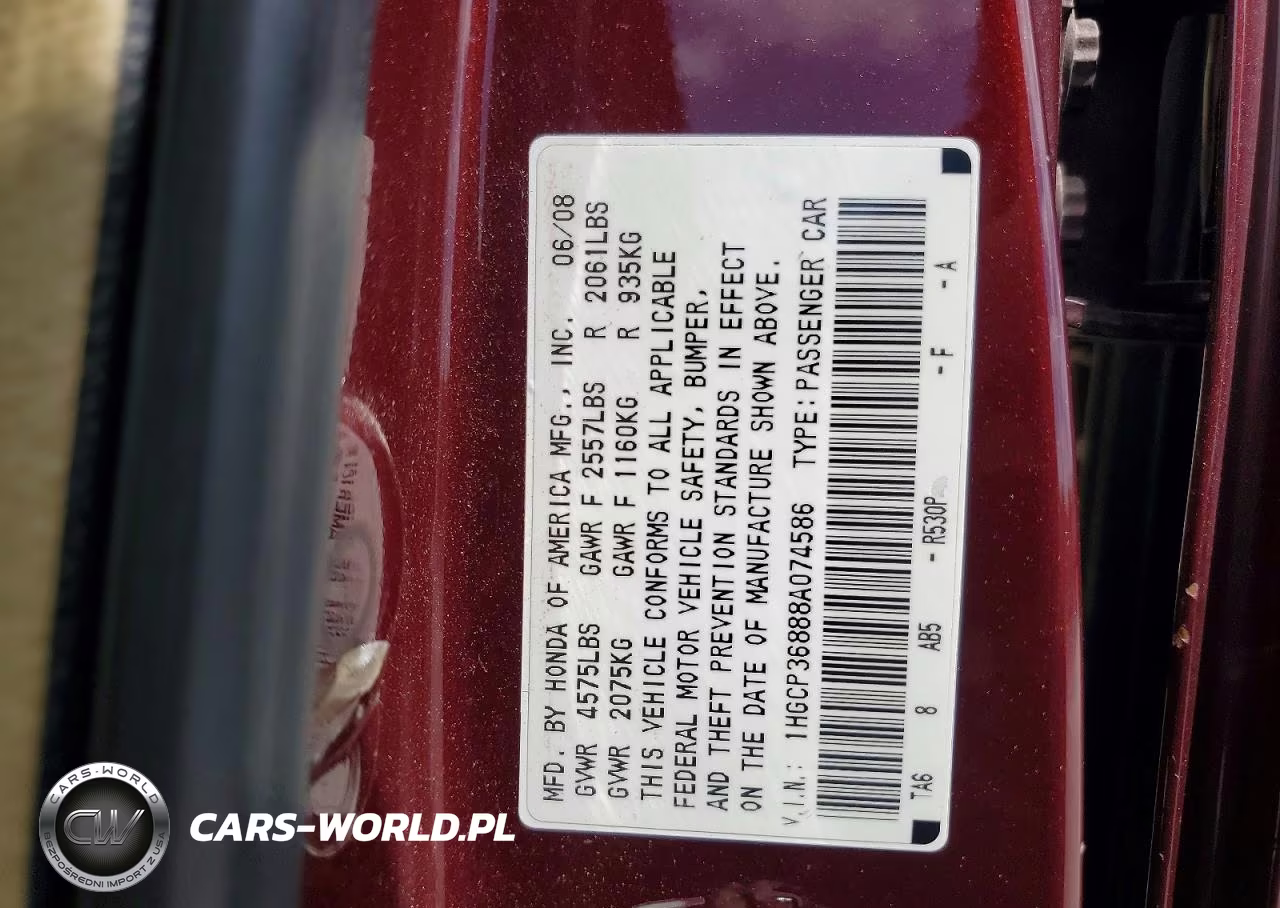 2008 Honda Accord Exl VIN:1HGCP36888A074586 - 12
