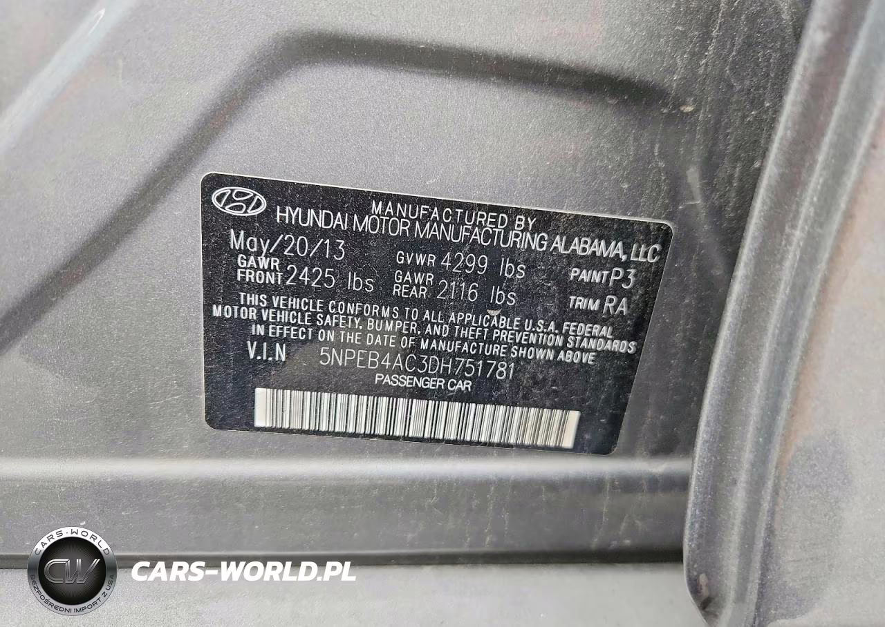 2013 Hyundai Sonata Gls VIN:5NPEB4AC3DH751781 - 12