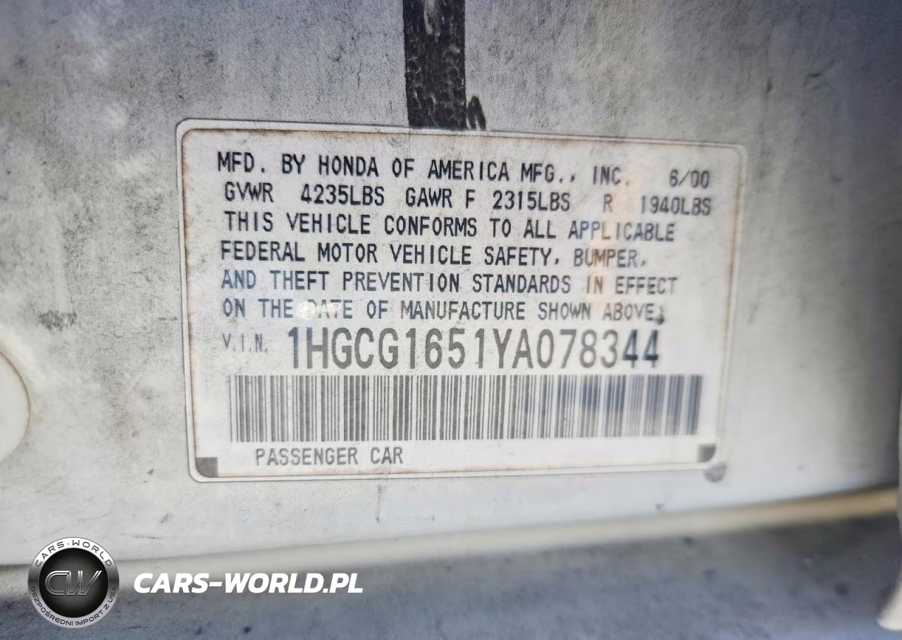 2000 Honda Accord Ex VIN:1HGCG1651YA078344 - 13