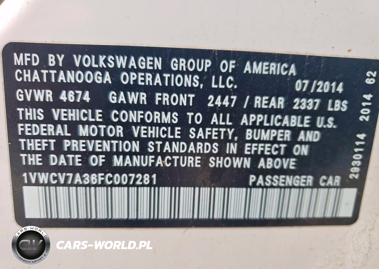 2015 Volkswagen Passat Sel VIN:1VWCV7A36FC007281 - 12