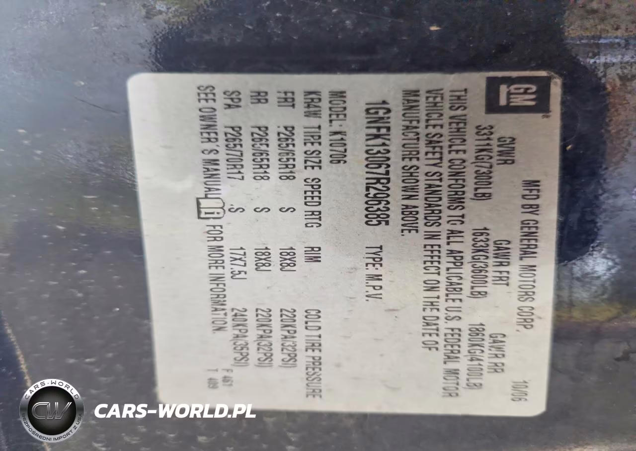 2007 Chevrolet Tahoe K1500 VIN:1GNFK13067R296385 - 13