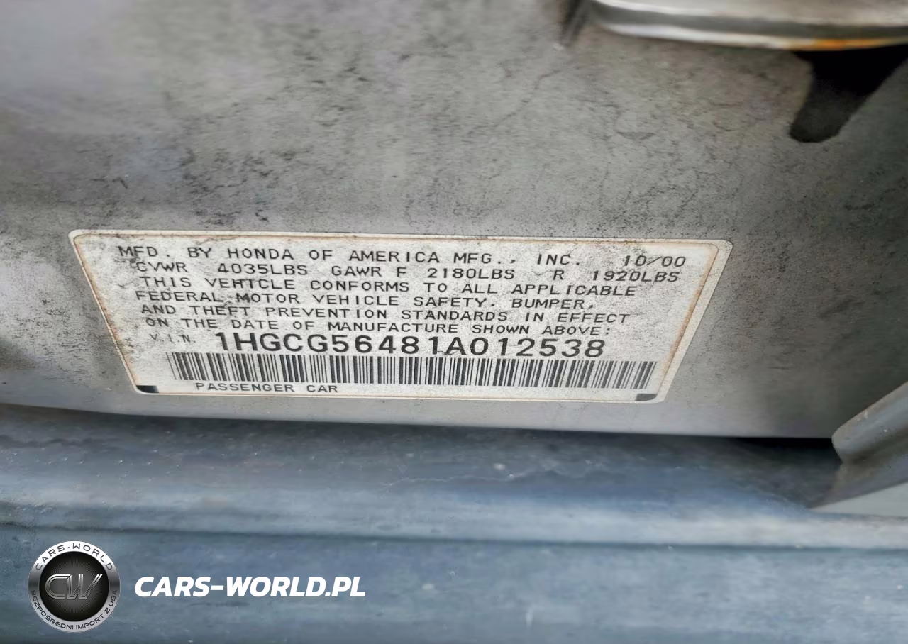 2001 Honda Accord Lx VIN:1HGCG56481A012538 - 13