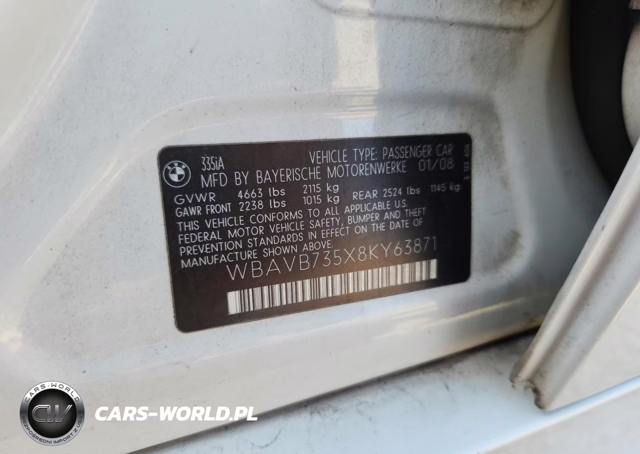 2008 BMW 335 I VIN:WBAVB735X8KY63871 - 12