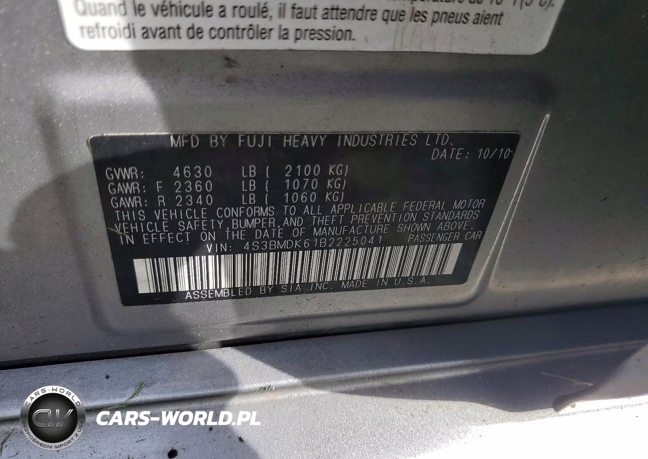 2011 Subaru Legacy 3.6R Limited VIN:4S3BMDK61B2225041 - 12
