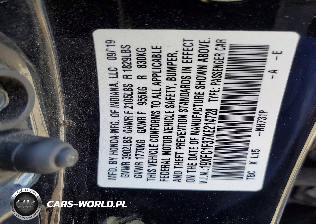 2019 Honda Civic Ex VIN:19XFC1F37KE214728 - 13