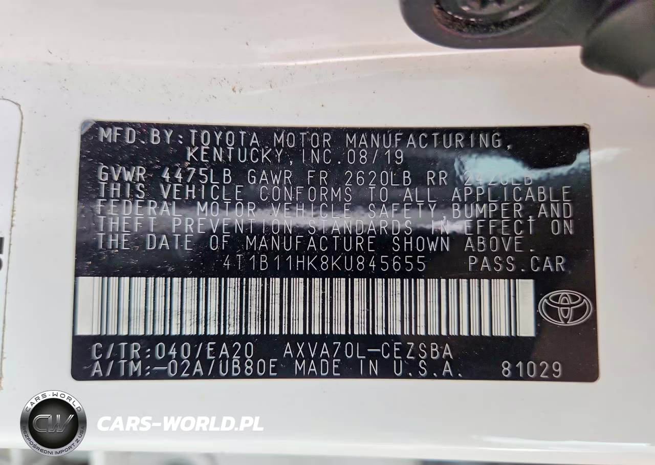2019 Toyota Camry Se VIN:4T1B11HK8KU845655 - 12