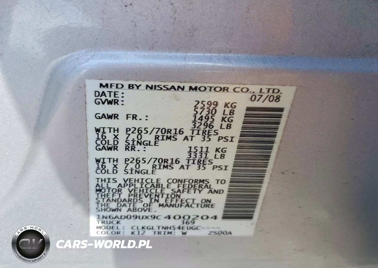 2009 Nissan Frontier Se V6 VIN:1N6AD09UX9C400204 - 12