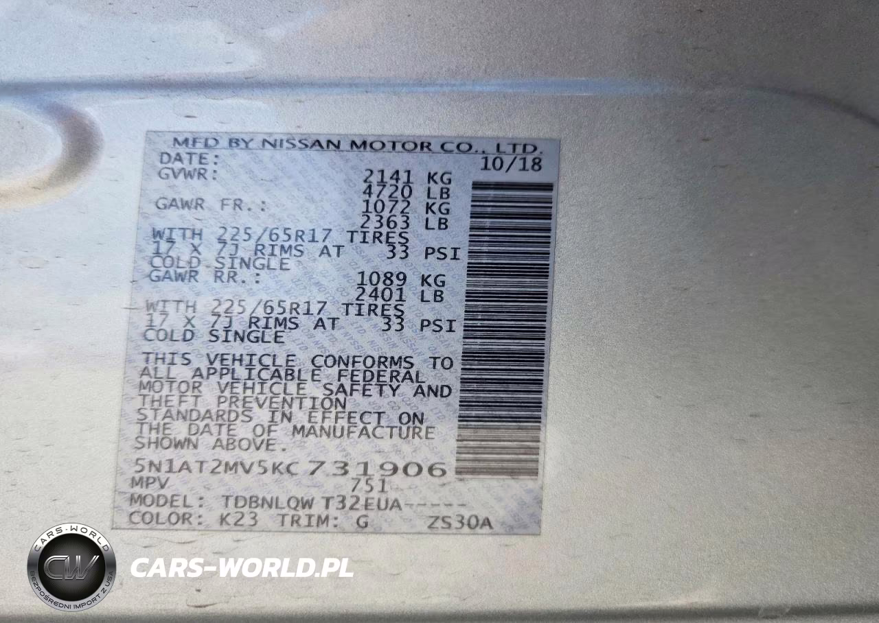 2019 Nissan Rogue Sv VIN:5N1AT2MV5KC731906 - 12