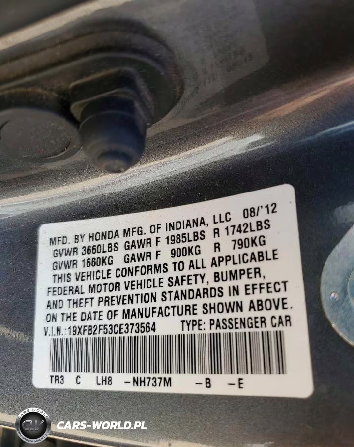 2012 Honda Civic Lx VIN:19XFB2F53CE373564 - 12