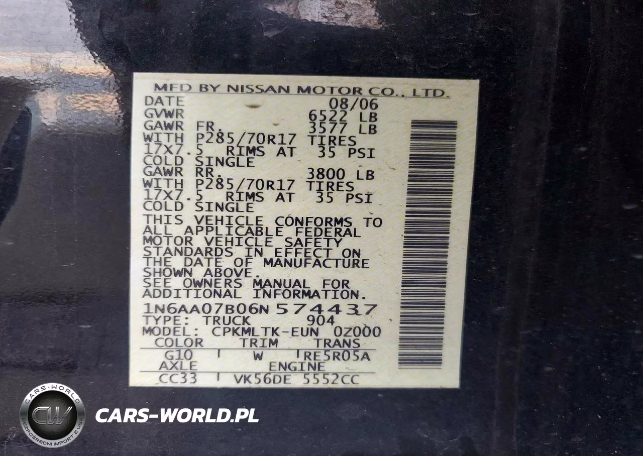 2006 Nissan Titan Xe VIN:1N6AA07B06N574437 - 12