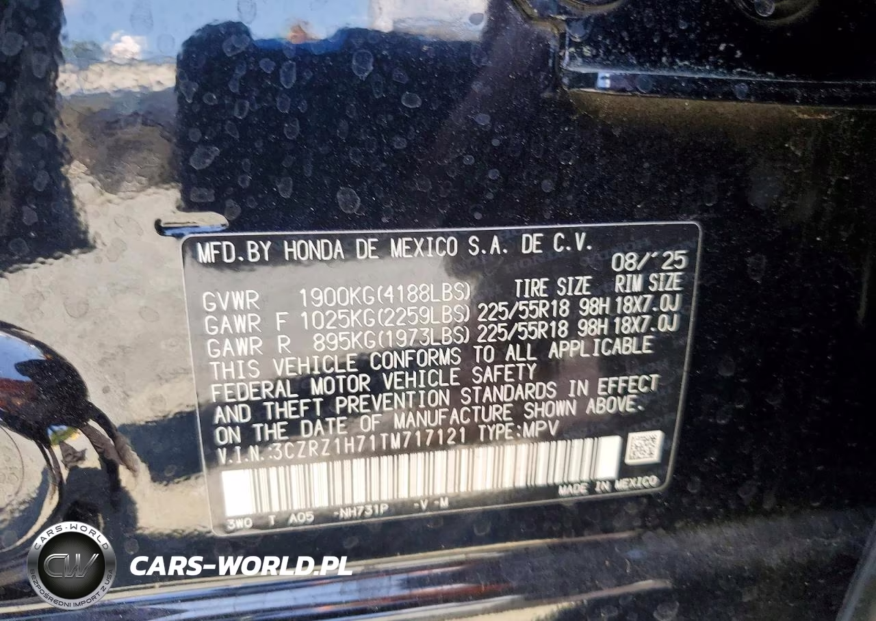 2026 Honda Hr-V Exl VIN:3CZRZ1H71TM717121 - 12