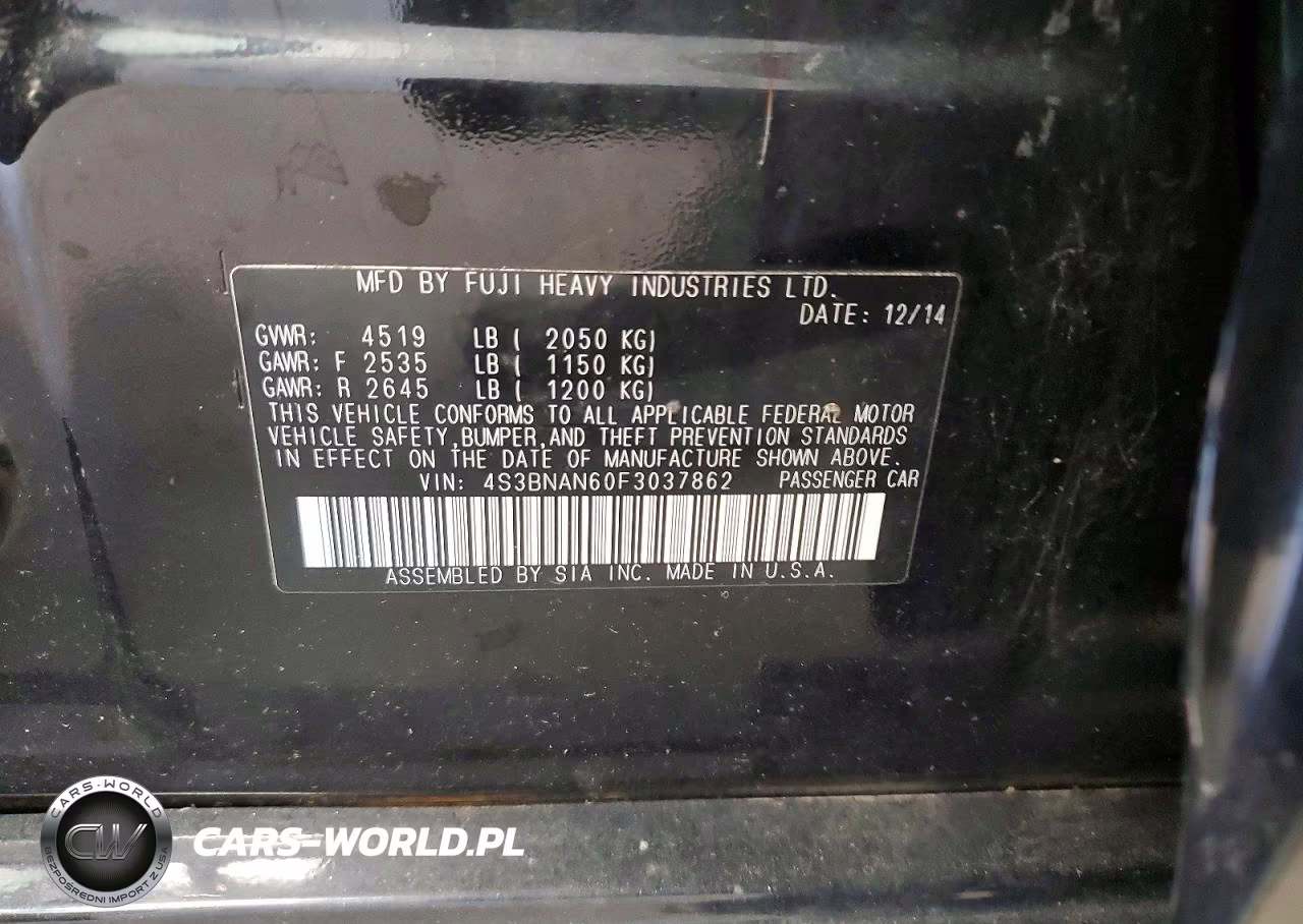 2015 Subaru Legacy 2.5I Limited VIN:4S3BNAN60F3037862 - 12