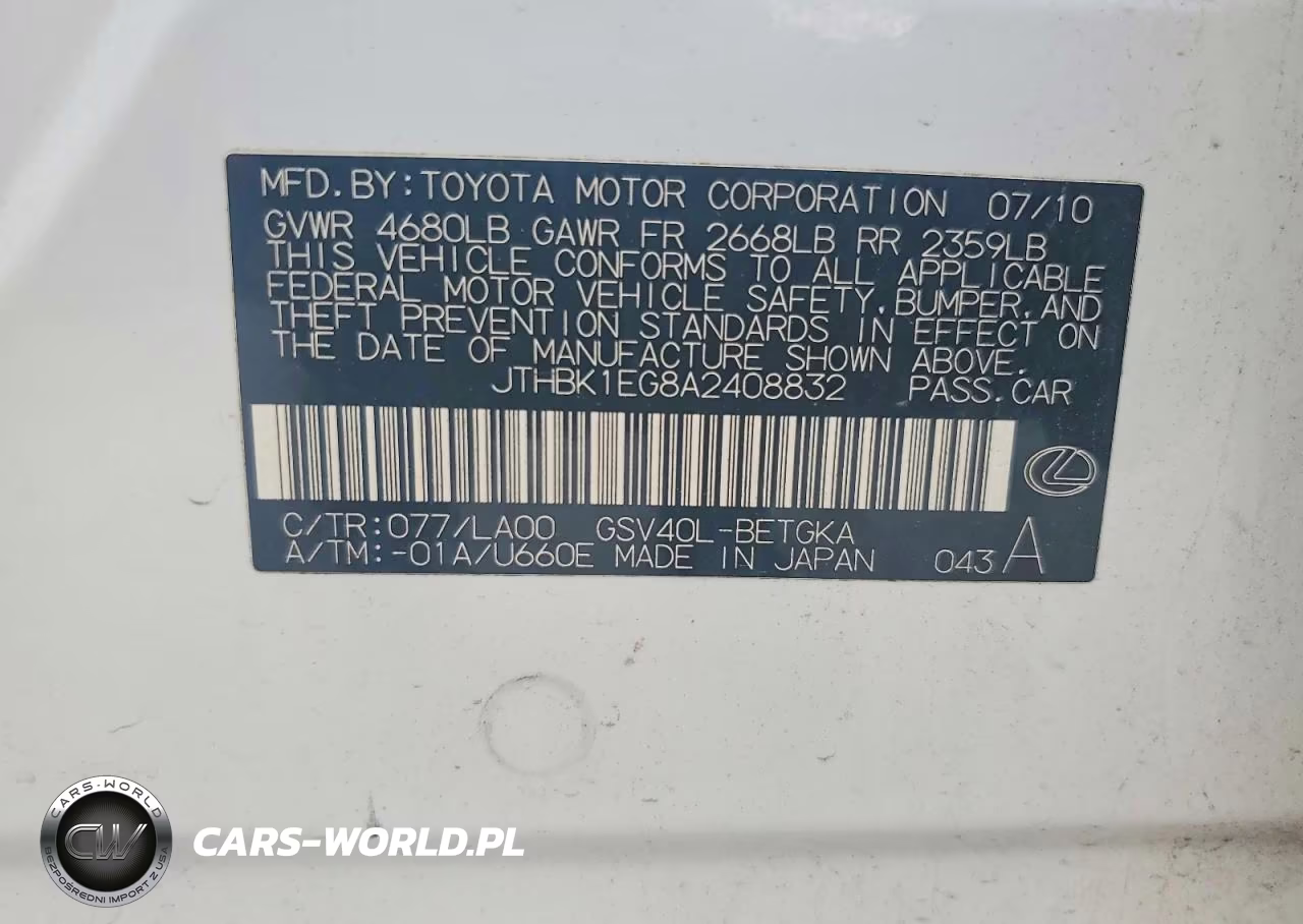 2010 Lexus Es 350 VIN:JTHBK1EG8A2408832 - 12