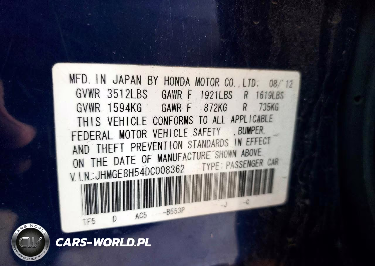 2013 Honda Fit Sport VIN:JHMGE8H54DC008362 - 12