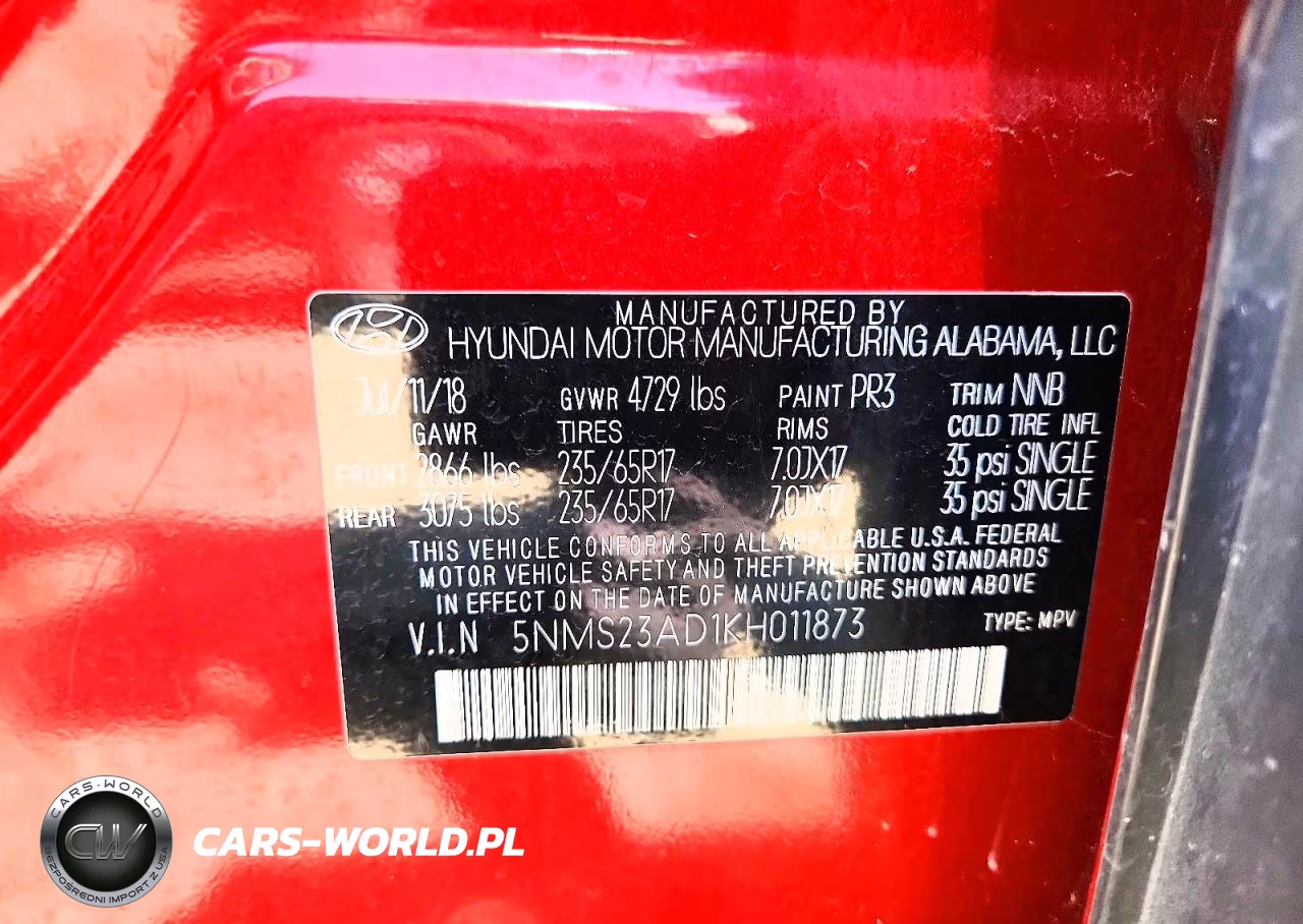 2019 Hyundai Santa Fe Se VIN:5NMS23AD1KH011873 - 13