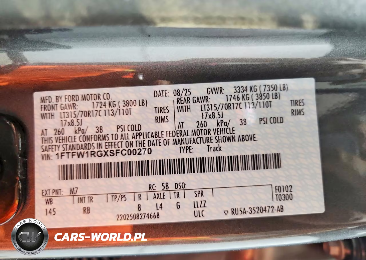 2025 Ford F150 Raptor VIN:1FTFW1RGXSFC00270 - 13
