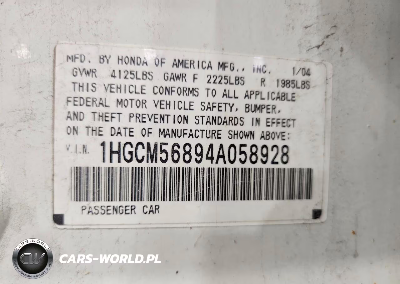 2004 Honda Accord Ex VIN:1HGCM56894A058928 - 13