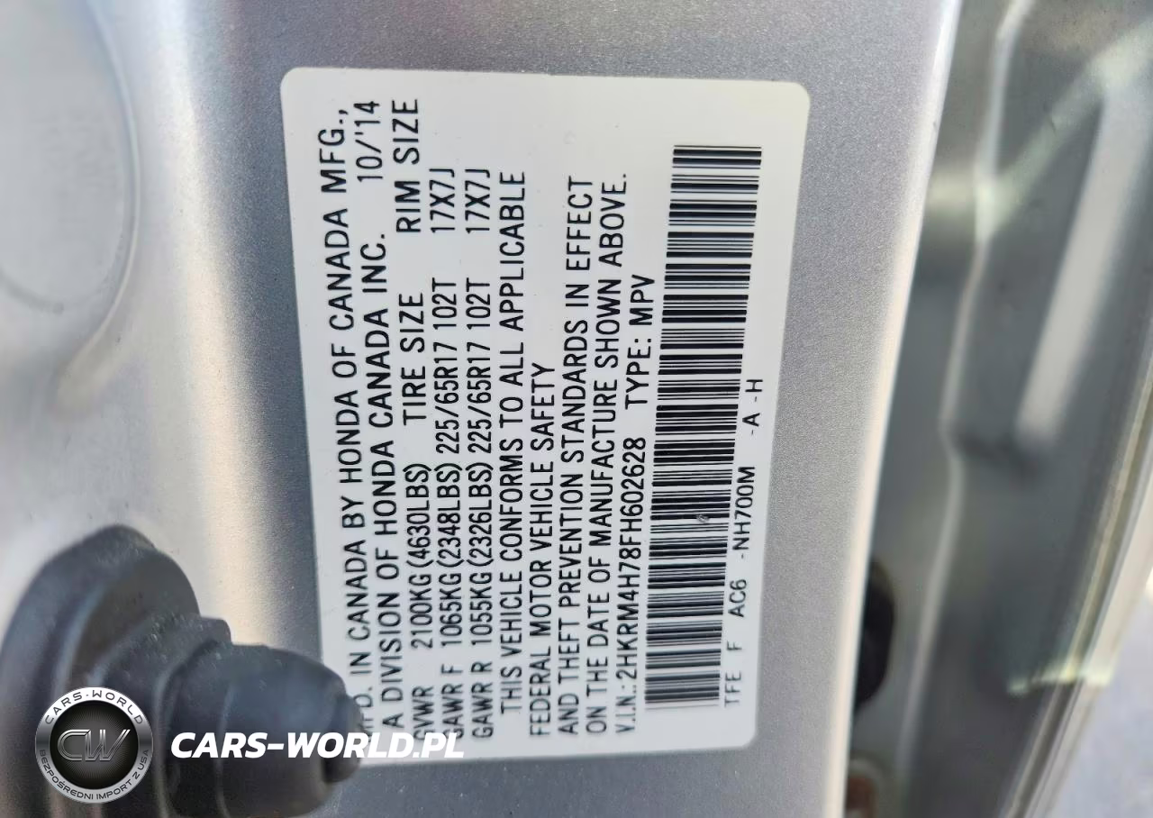 2015 Honda Cr-V Exl VIN:2HKRM4H78FH602628 - 13