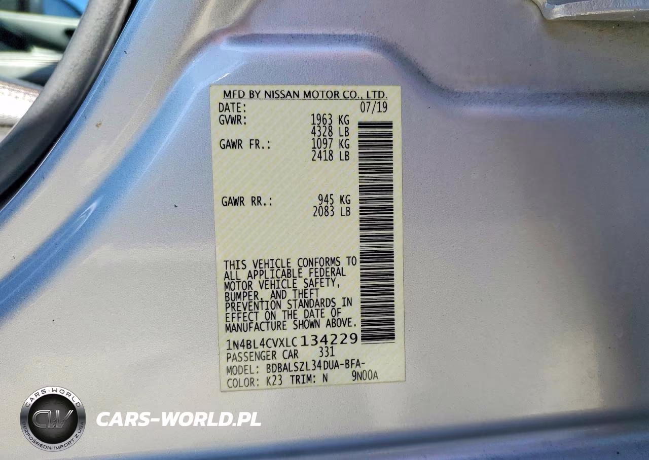 2020 Nissan Altima Sr VIN:1N4BL4CVXLC134229 - 12