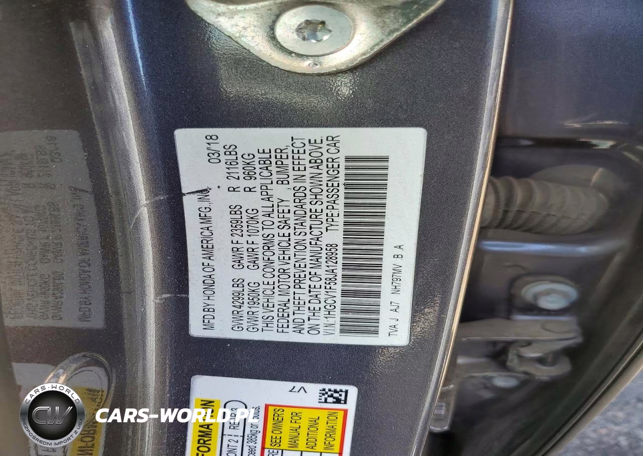 2018 Honda Accord Exl VIN:1HGCV1F58JA128958 - 12