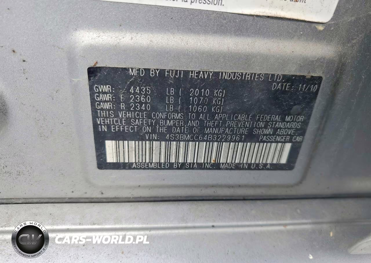 2011 Subaru Legacy 2.5I Premium VIN:4S3BMCC64B3229961 - 12