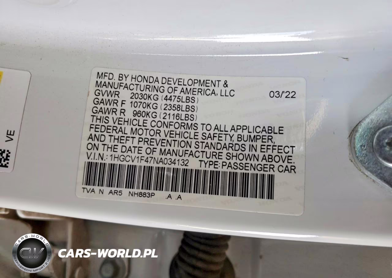 2022 Honda Accord Sport Se VIN:1HGCV1F47NA034132 - 12