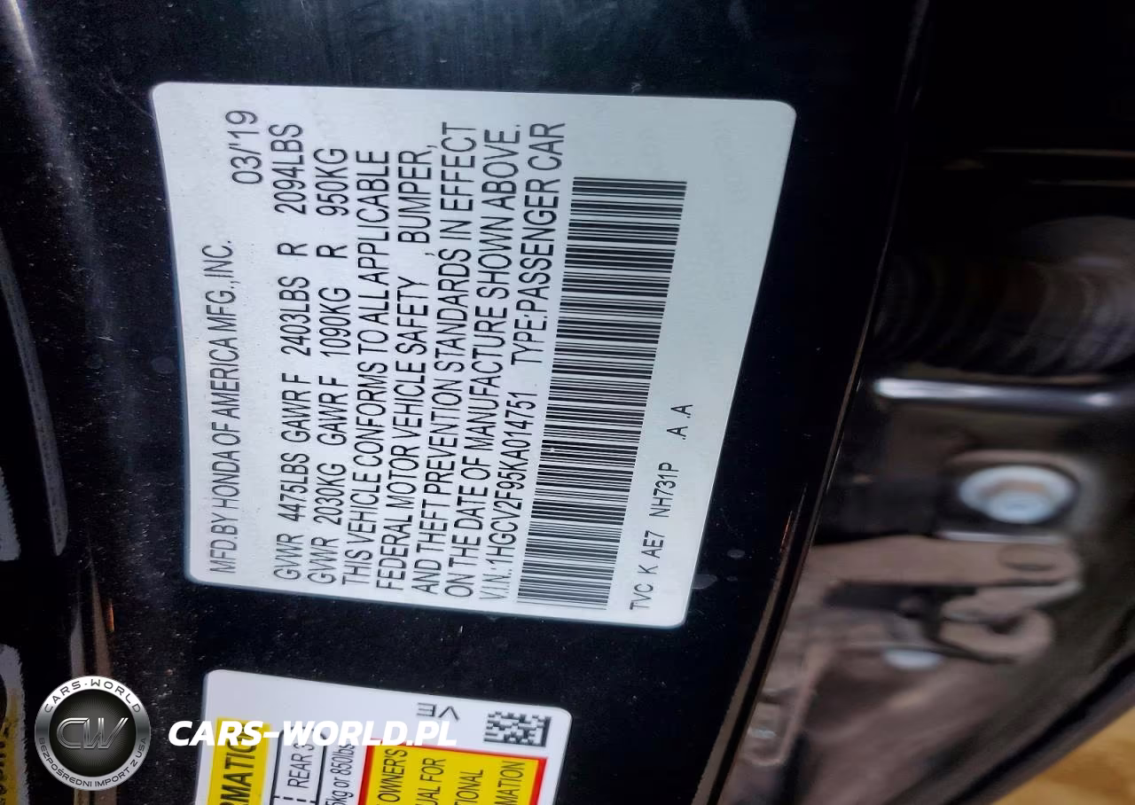 2019 HONDA ACCORD TOU TOURING VIN:1HGCV2F95KA014751 - 12