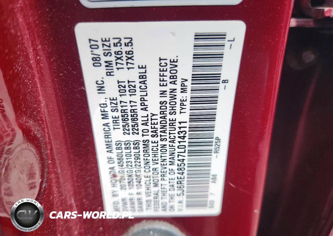 2007 Honda Cr-V Ex VIN:5J6RE48547L014311 - 13