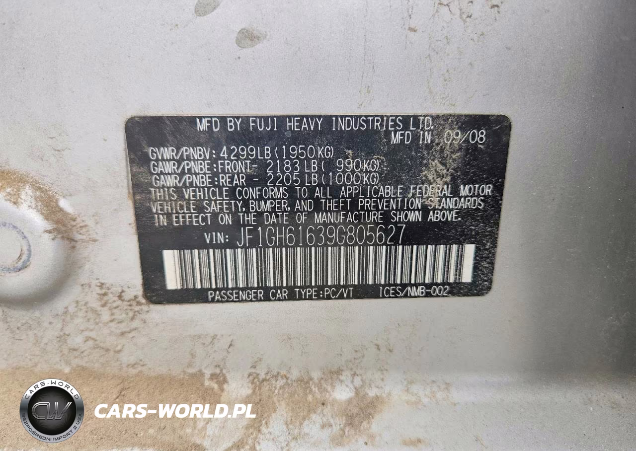 2009 Subaru Impreza 2.5I VIN:JF1GH61639G805627 - 12