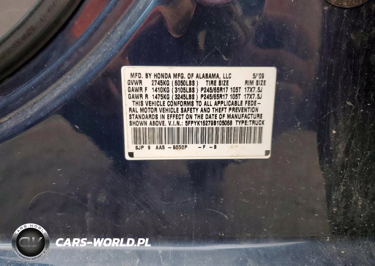 2009 Honda Ridgeline Rt VIN:5FPYK16279B105068 - 12