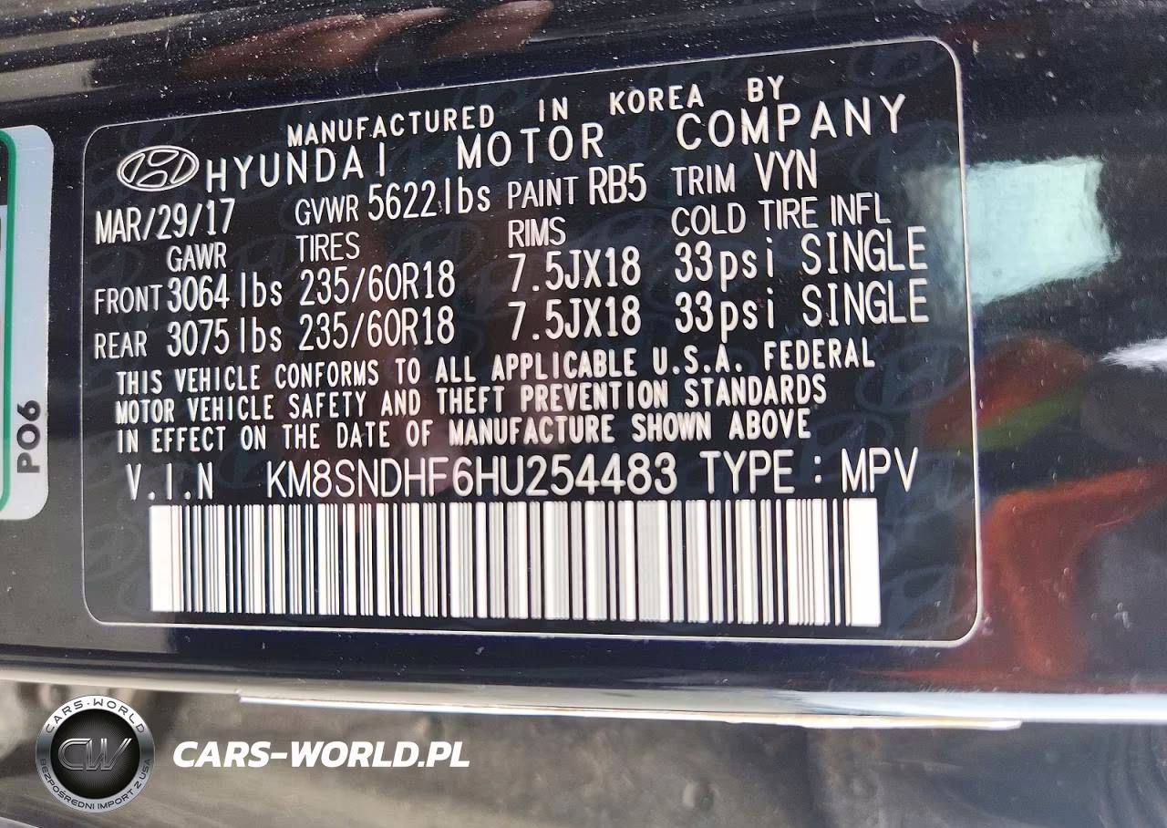 2017 Hyundai Santa Fe Se VIN:KM8SNDHF6HU254483 - 13