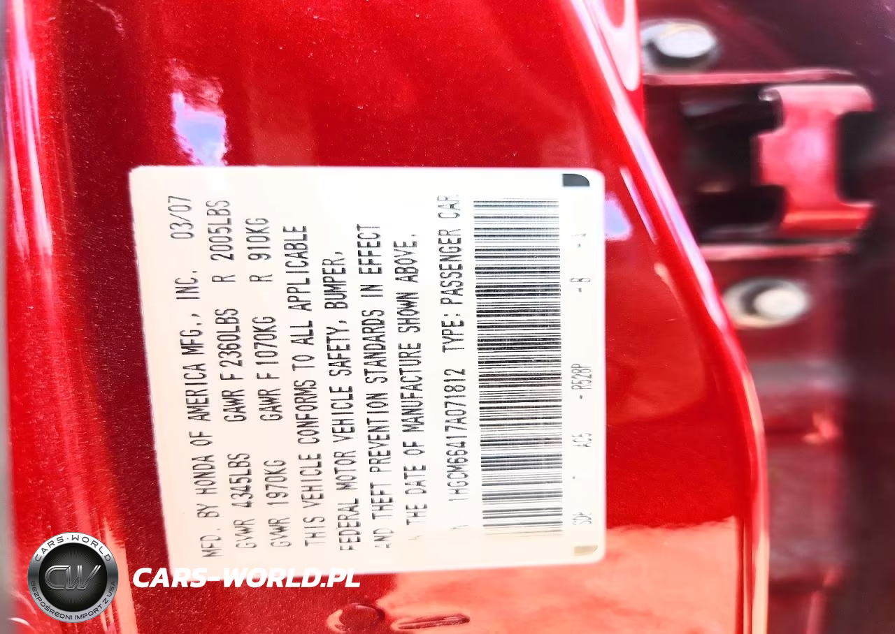 2007 Honda Accord Se VIN:1HGCM66417A071812 - 12