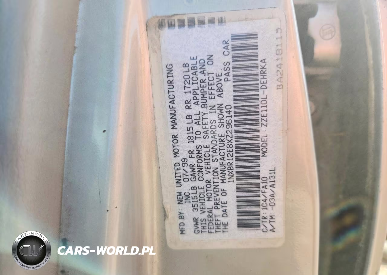 1999 Toyota Corolla Ve VIN:1NXBR12E8XZ296140 - 12