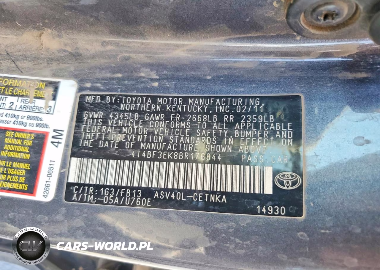 2011 Toyota Camry Le VIN:4T4BF3EK8BR176844 - 12