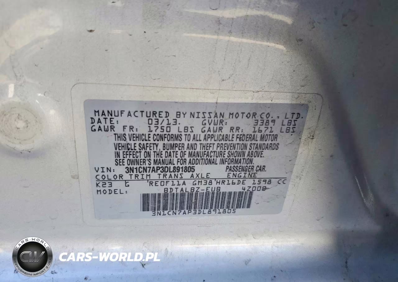 2013 Nissan Versa 1.6 Sv VIN:3N1CN7AP3DL891805 - 12