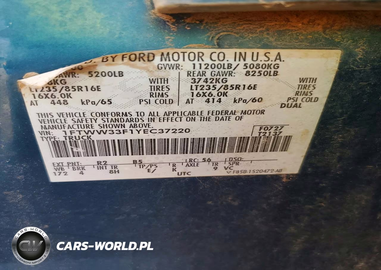 2000 Ford F350 Super Duty VIN:1FTWW33F1YEC37220 - 12