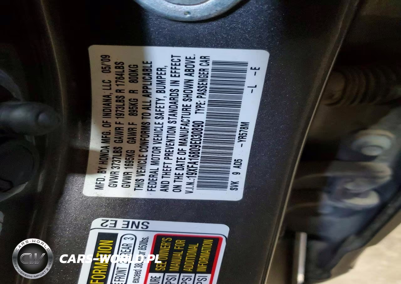 2009 Honda Civic Ex VIN:19XFA16809E030890 - 12