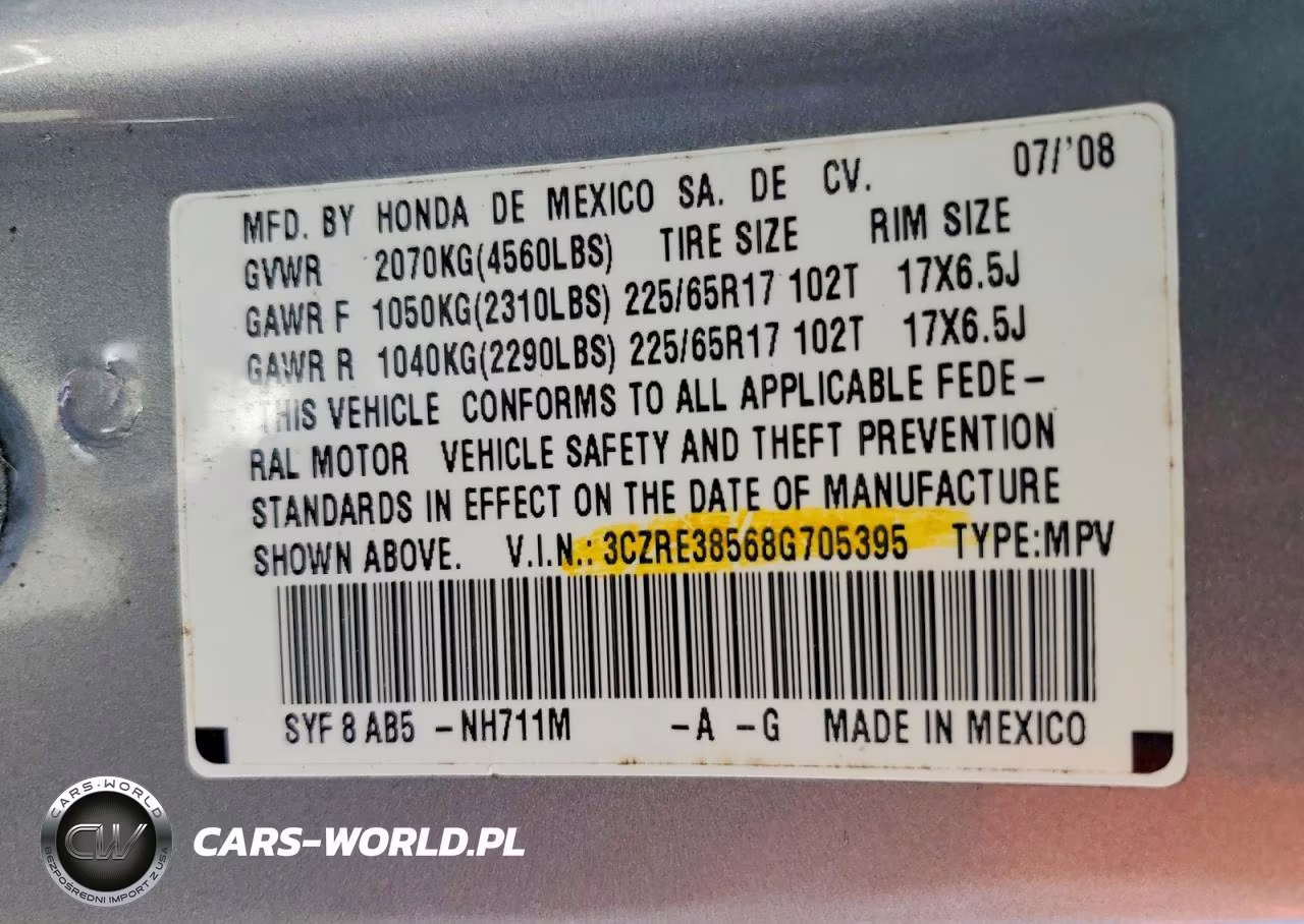 2008 Honda Cr-V Ex VIN:3CZRE38568G705395 - 13