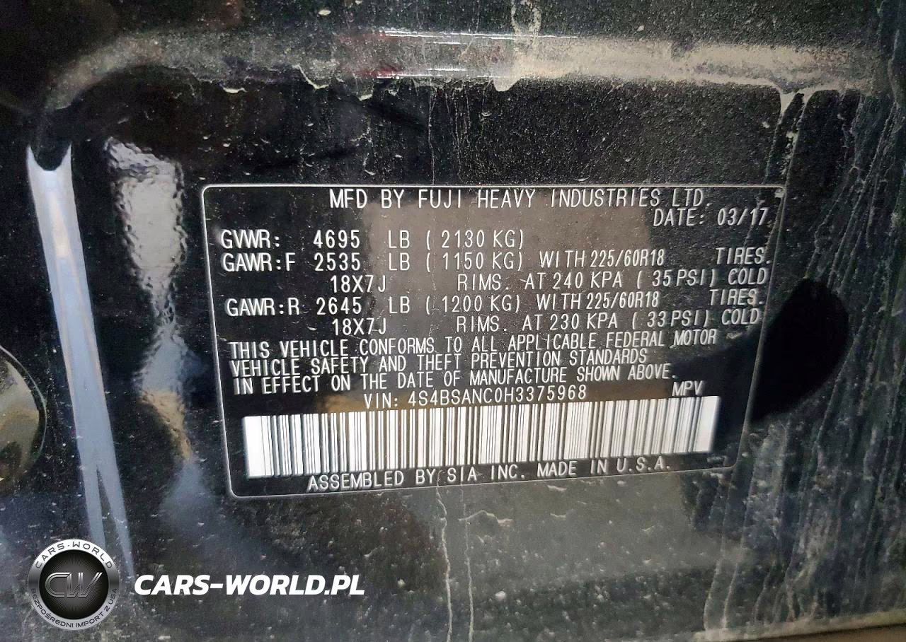 2017 Subaru Outback 2.5I Limited VIN:4S4BSANC0H3375968 - 13