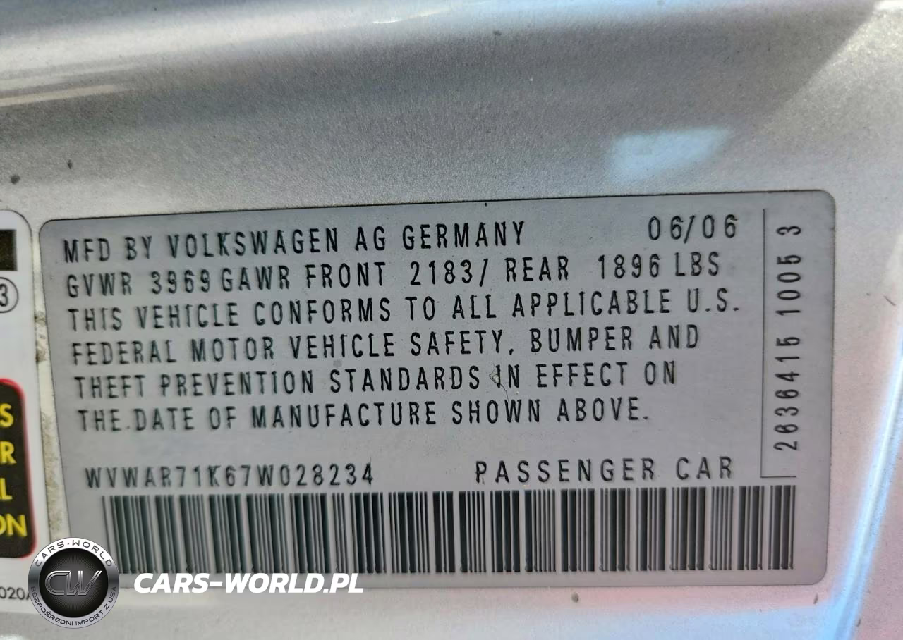 2007 Volkswagen Rabbit VIN:WVWAR71K67W028234 - 13