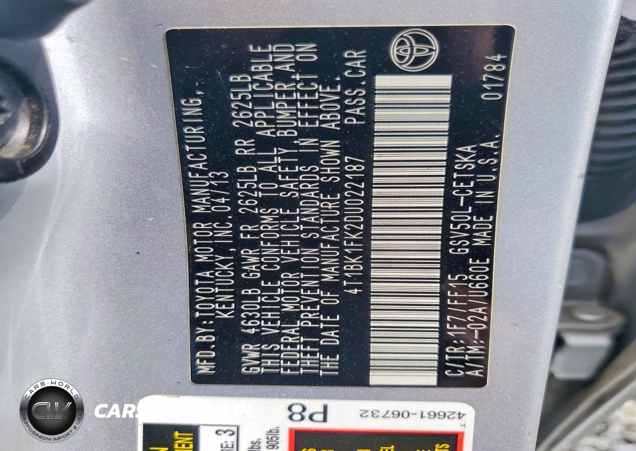 2013 Toyota Camry Se V6 VIN:4T1BK1FK2DU022187 - 12
