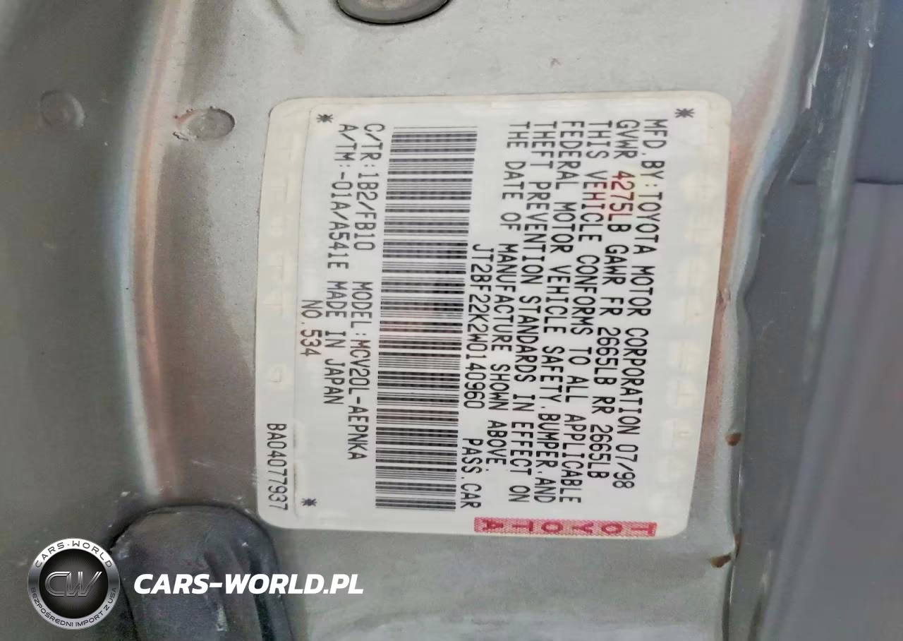 1998 Toyota Camry Le V6 VIN:JT2BF22K2W0140960 - 12